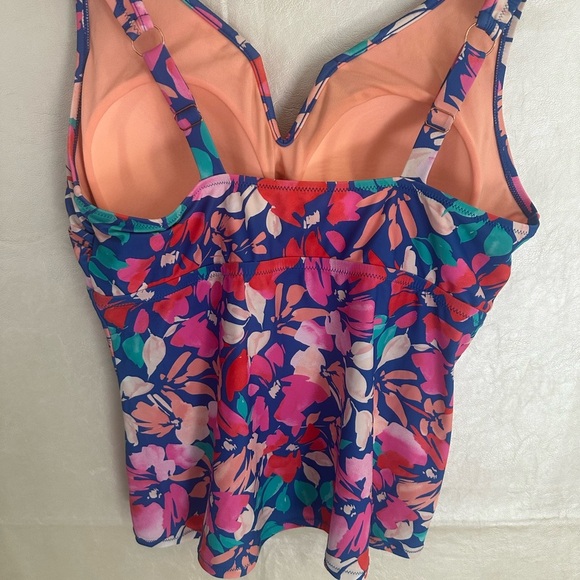 Raisins Floral One Piece Swimsuit Top - Pink and Blue - Picture 3 of 8